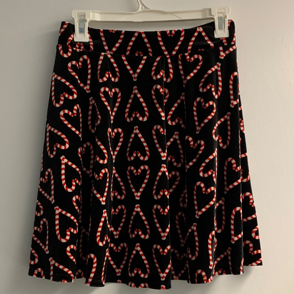 Velvet Christmas candy cane Heart Patterned Skirt